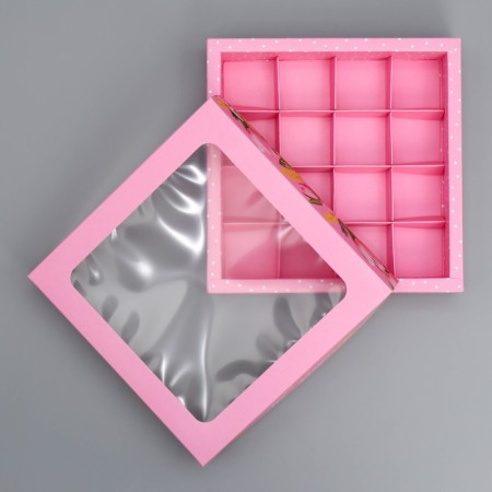 Box for sweets, confectionery packaging, 16 cells "From the whole heart", 18.9 x 18.9 x 3.8 cm-2