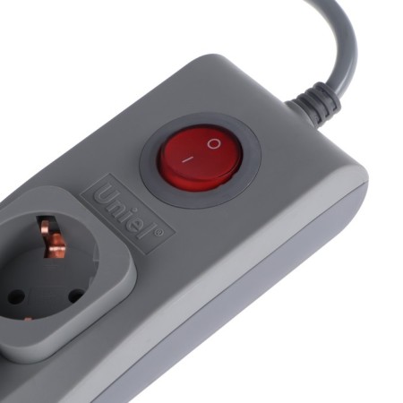 Unieel Lux network filter, 4 outlets, USB 2.1 A, 3 m, 10 A, 2500 W, PVS 3x0.75, S/K, Gray-1