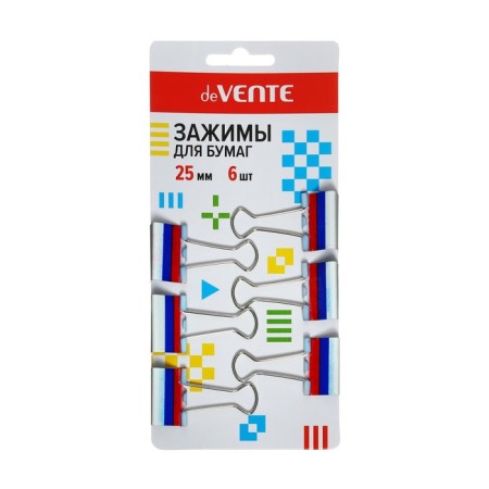 Paper clamps 25mm, 6 pieces, tricolor, Devente, metal, cardboard box-1