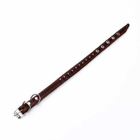 Leather collar on synthetic winterizer, Hedgehog 36 x 1.5 cm, Osh 20-30 cm, brown-3