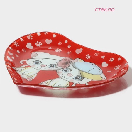 Glass Serving Dolyana "Heart. Cats ", 25 × 21 × 2.3 cm-1