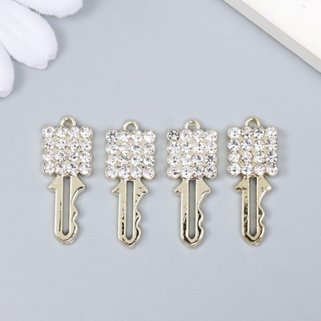Decor for creativity metal, rhinestones "Key" gold 2.5x0.9 cm-2
