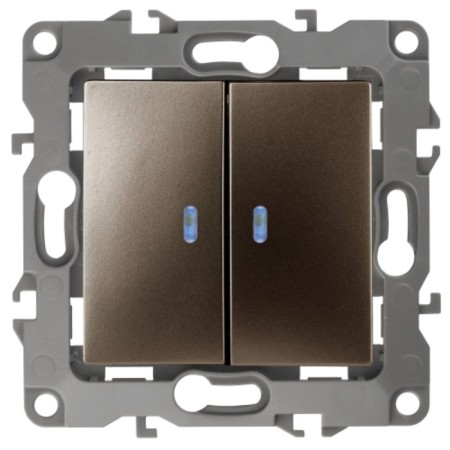Double switch with backlight, 10AX 250V, IP20, era12, bronze