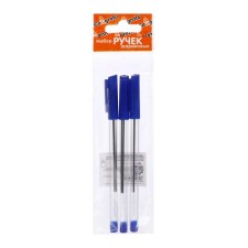 A set of ballpoint pens 3 pieces, a rod 1.0 mm, blue, the body is transparent with a blue cap