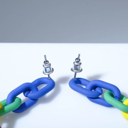 Earrings Plastic "Chain" 7 links, bright, colored matte-1
