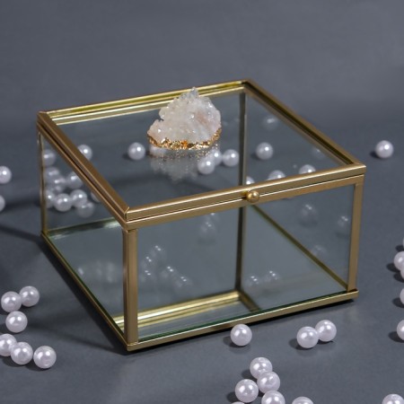 Organizer for storage "Mountains", with a lid, glass, with a mirror -bottom, 1 section, 12 × 12 × 7 cm, the color is transparent/copper-3