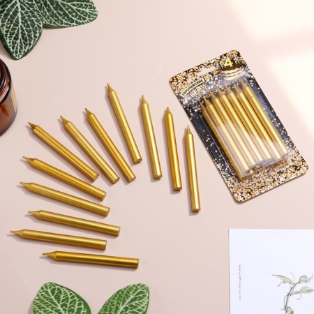 Set of candles for the Cake "Spark", 12 pcs, 8 cm, gold metallic-1
