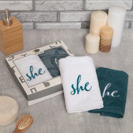 Set of towels "She & He" 35x50 cm-2 pcs, 100% cotton, 350 g/m2