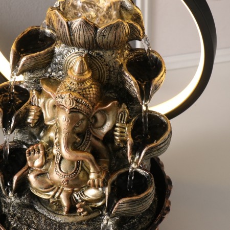 Table Polystone Fountain from the Network, Hanesha's backlight in gold under waterfalls 25x20x34 cm 10692-5