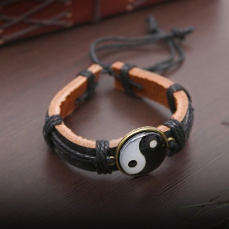 Bracelet "New Day" yin-yang, black-brown color, 6 cm-5