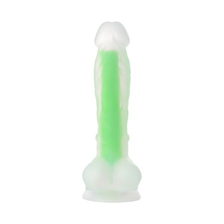 Phalloimitator glowing in the dark, silicone, transparent green, 18 cm-1