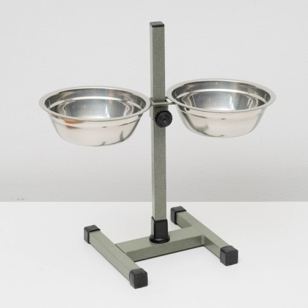 Stand with bowls, 2 x 700 ml, height 40 cm, collapsible, green-1