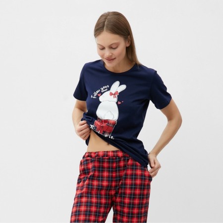 Homemade female set (T -shirt/pants), blue color, size 52-1