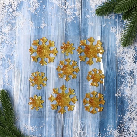 Stick on glass "Snowflakes Shine" (set 9 pcs) 18.5x18.5 cm, gold