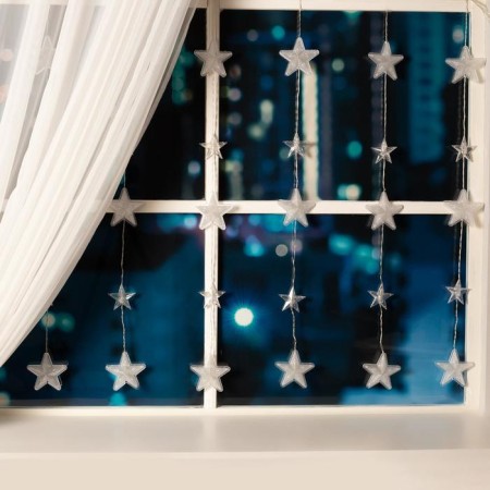 Garland "fringe" 2.4 × 0.9 m with nozzles "stars", IP20, transparent thread, 186 LED, white glow, 8 modes, 220 V-1