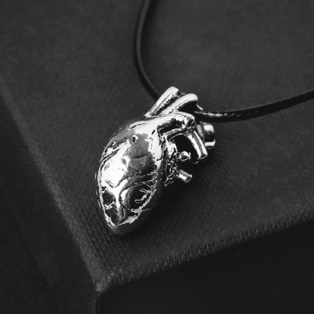 Piece on the lace "Anatomy" heart, color black silver on a black lace, 43 cm