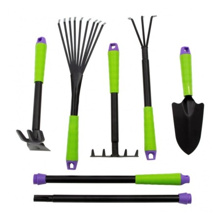 A set of garden tools, 7 items: 2 rakes, looser, a moth, a spatula, 2 lengthening rods, length 40 cm-2