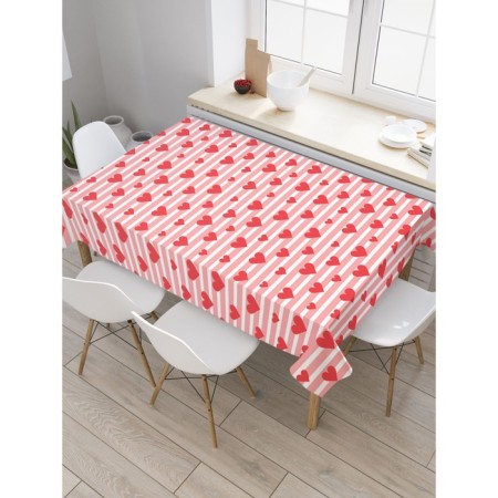 Groundpress on the table "Hearts on the stripes", rectangular, oxford, size 145x180 cm