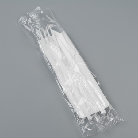 Set of disposable dishes "White" fork, knife, napkin, 16.5 cm-1
