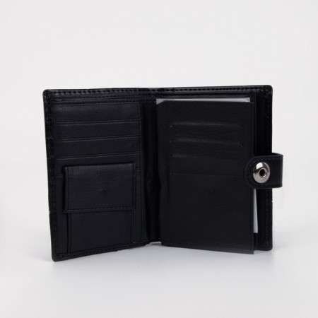 Male purse on the button, 3 in 1, for auto documents, passports, bills, pockets for cards, for coins, black color-2