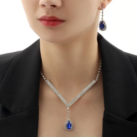 Set 2 objects: earrings, necklace "elite" drops of triangle, blue-white color in silver, 40 cm-2