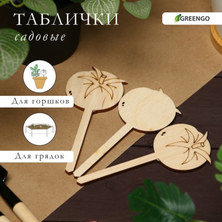 Garden signs for marking, 12 cm, set 8 pcs., Wood, Tomato, Greengo