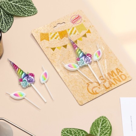 Set of candles for the cake, 3 pcs "Magic Unicorn", multi -colored-1