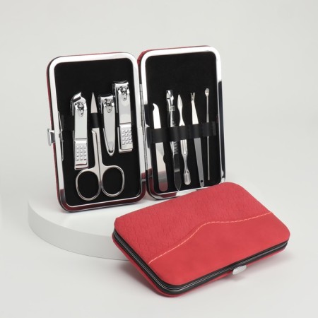 Manicure set "Raspberry", 9 items, in a case, coral color-2