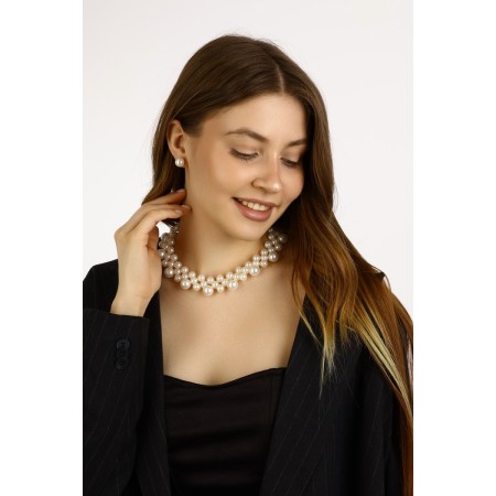 Set 2 objects: earrings, Kizel necklace scattering beads, white color, 42 cm-4