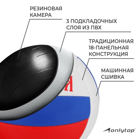 Volleyball ball ONLYTOP "Russia", PVC, machine stitching, 18 panels, p. 5-2