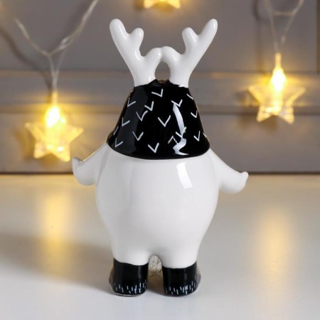 Souvenir Ceramics "Santa Claus in a cap with deer horns" White-black 14.5x6.7x9.8 cm-2