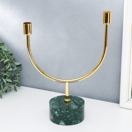 Summary marble, metal for 2 candles "malachite. Bends" 30x23 cm-1