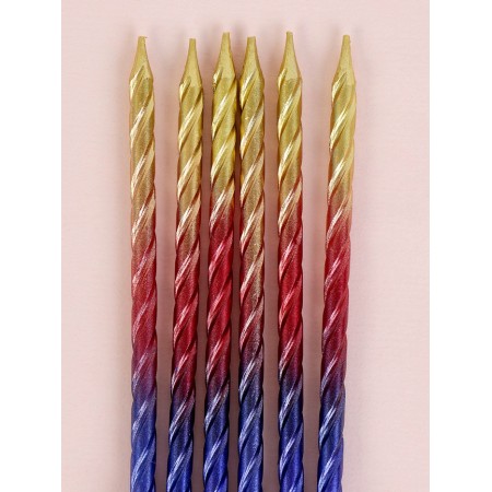 Candles for the cake "High spiral", 6 pcs, yellow gradient, red, blue-3