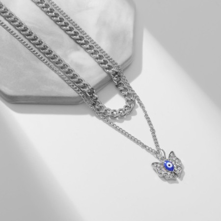 Piece "chain" amulet, butterfly, blue-white color in silver, 40 cm