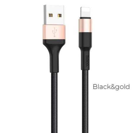 Hoco X26, Lightning cable - USB, 2.4 A, 1 m, nylon braid, black and golden-1
