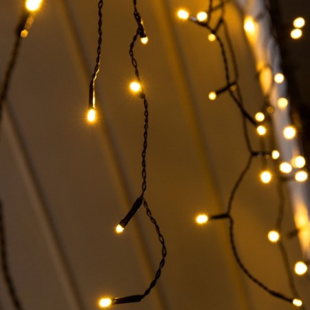 Garland "fringe" 3 × 0.6 m, IP44, UMS, dark thread, 100 LED, glow warm white, flicker, 24 V in-2