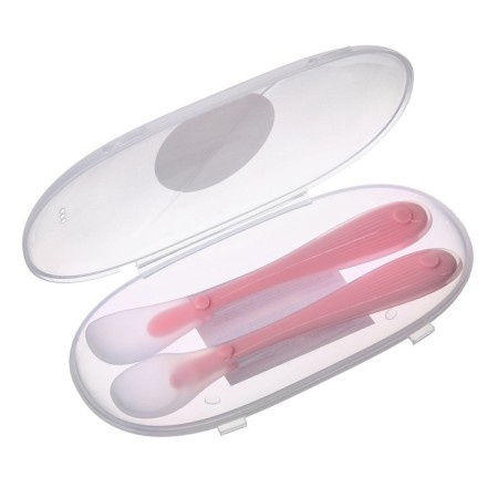 A set of silicone spoons for feeding, 2 pcs., In a container, pink color-4