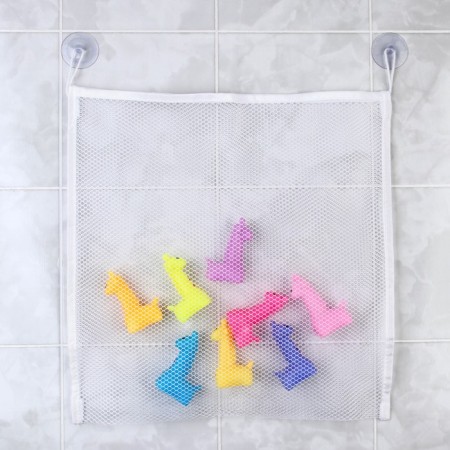 Grid for storing toys in the bathroom, white color