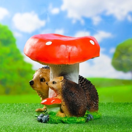 Garden figure "Mushroom with two hedgehogs" 26x30x30cm-5