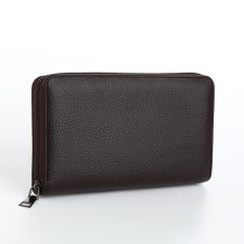 Men's purse-clate on a zipper, a department for bills, maps, coins, brown color