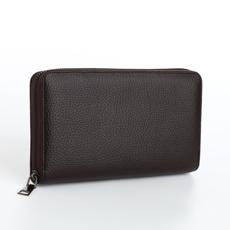 Men's purse-clate on a zipper, a department for bills, maps, coins, brown color