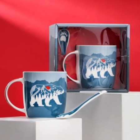 Ceramic “Best Grandfather” set, 350 ml mug, spoon, white color-6
