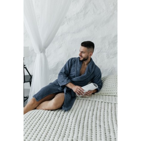 Tainted male bathrobe, size 52, blue color-9