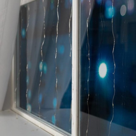Garland "Curtain" 1 × 1 m Rosa, IP20, silver thread, 100 LED, warm white glow, 12 V-5