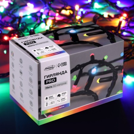Garland “thread” 10 m, IP65, UMS, dark rubber thread, 100 LED, glow of multi, 220 V-5