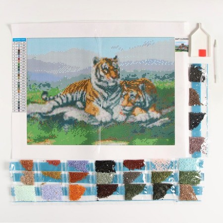 Diamond mosaic with full filling on the canvas "Tigers", 30 x 40 cm-2