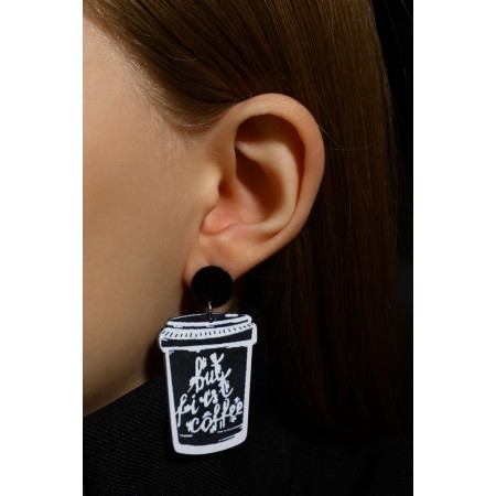 Acrylic earrings "cups of coffee", black and white color-5