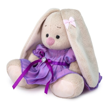 Soft toy "Bunny Mi", in a lilac dress with shine, 15 cm-4