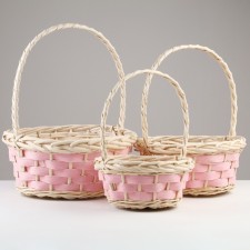 A set of wicker baskets, 36x36x16x38 cm, 30x30x14x33 cm, 23x23x12x28 cm, 3 pcs, pink, willow