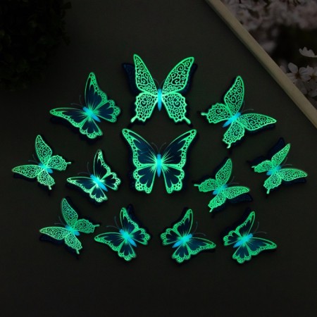 Magnet Plastic shines in the dark "Blue butterflies" double wings set 12 pcs-1